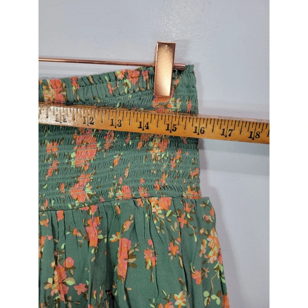 Aerie‎ Smocked Tiered Floral Mini Skirt Green Orange Womens L
